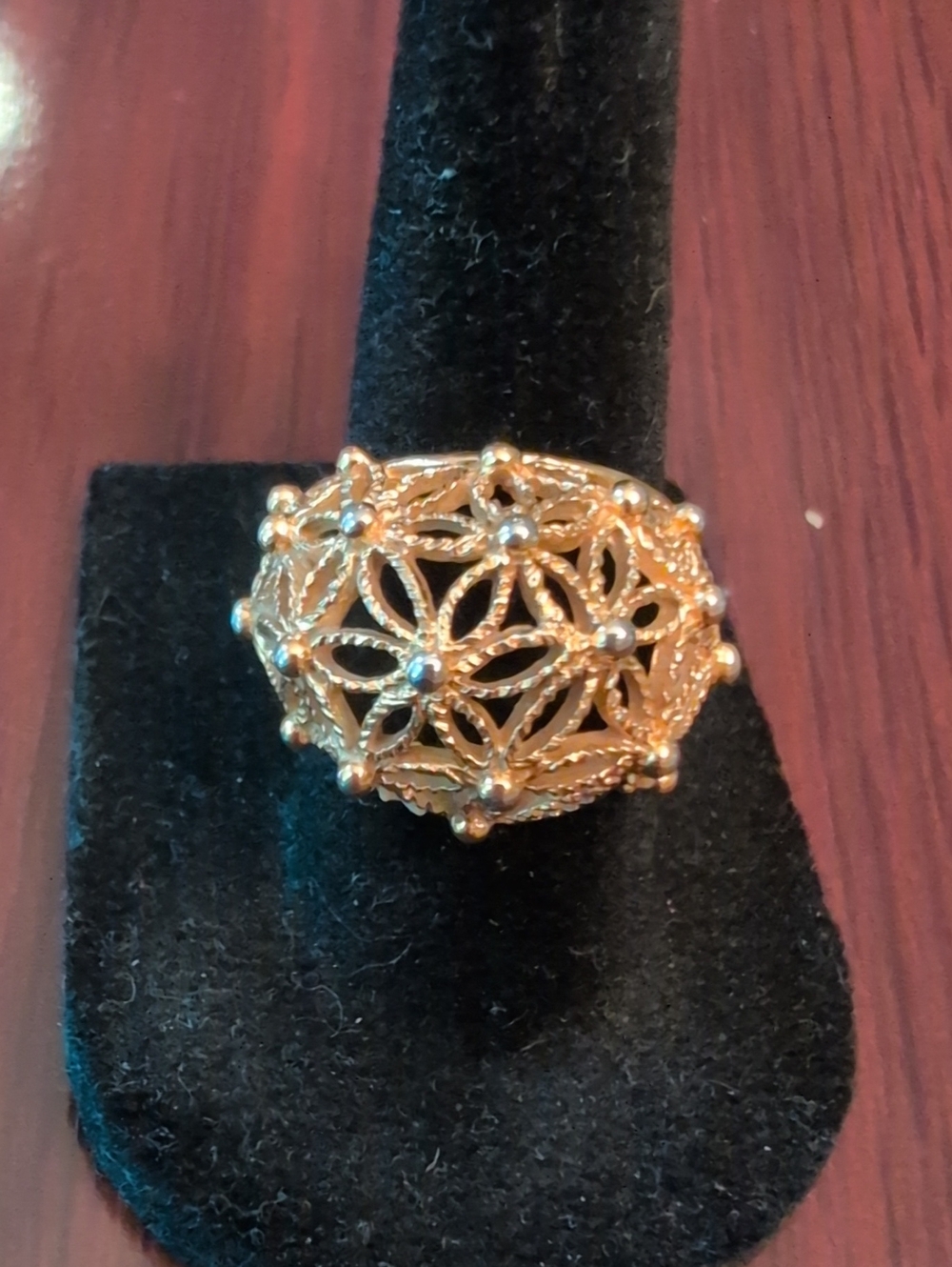 Gold Tone Filigree Floral Dome Avon Ring - Women Jewelry